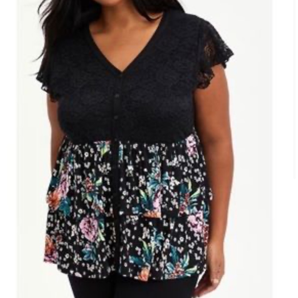 Soft Black Floral Lace Babydoll Top Size 3
